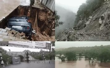 यूपी से उत्तराखंड तक आफत: गाजियाबाद में सड़क धंसी, उत्तरकाशी-टिहरी में लैंडस्लाइड का कहर
